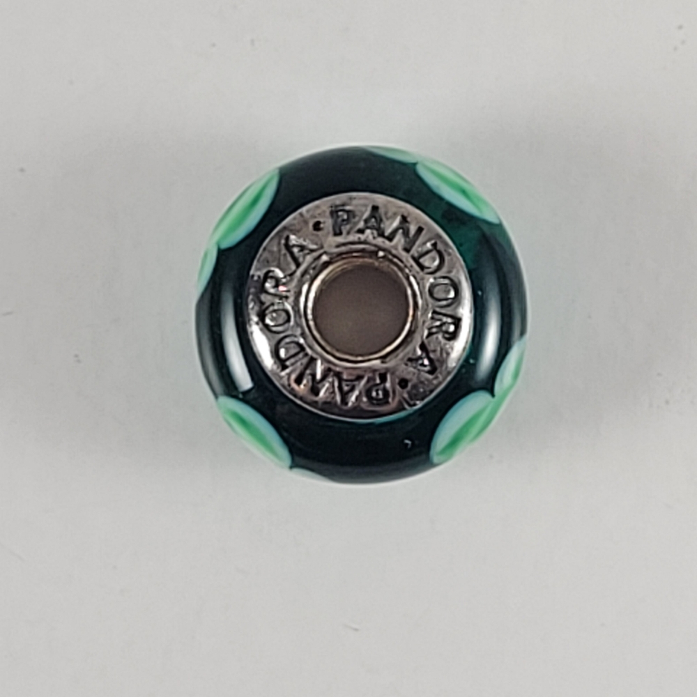 Pandora Silver Teal Flower Murano Glass Bead - Picture 6 of 7